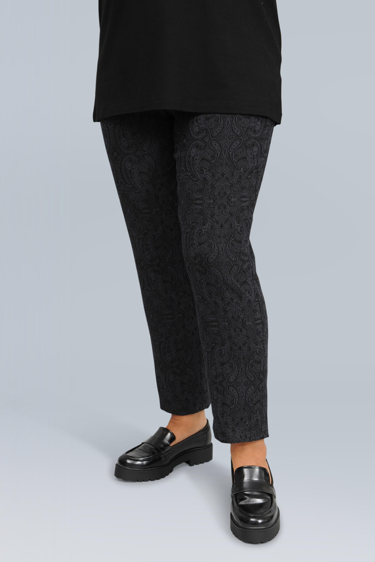 Robell Bella jacquard 7/8 trousers - black