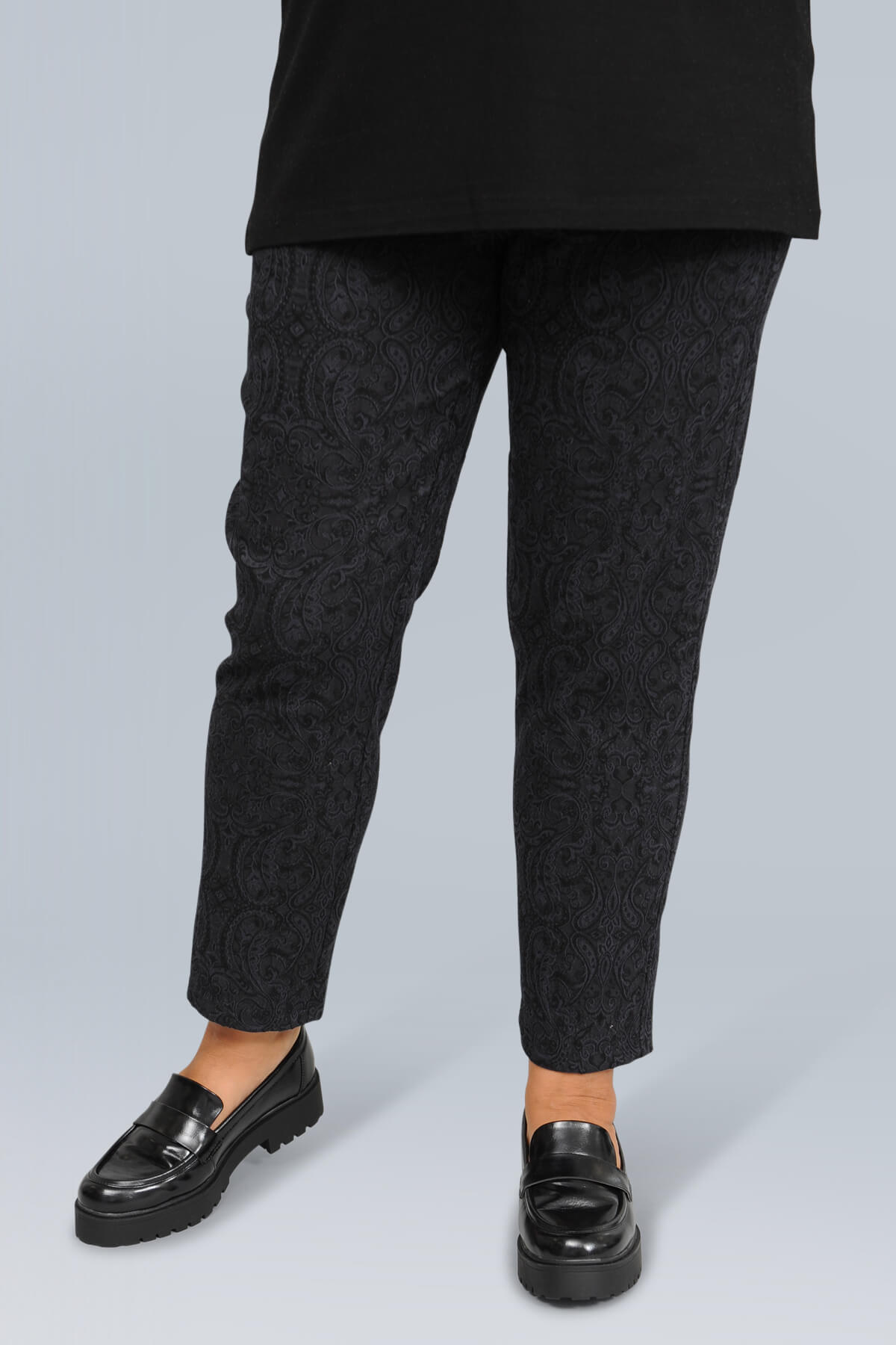 Robell Bella jacquard 7/8 trousers - black