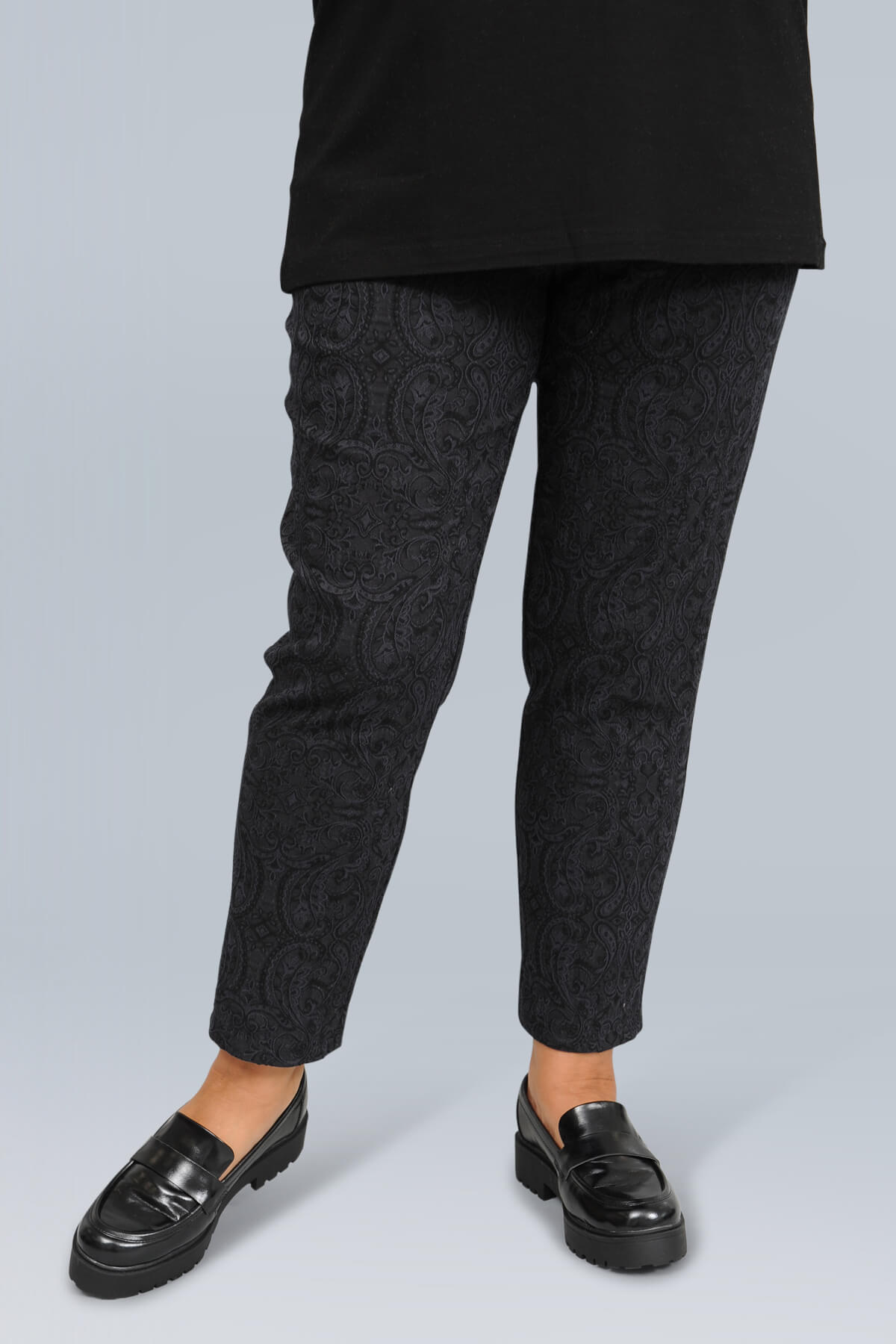 Robell Bella jacquard 7/8 trousers - black