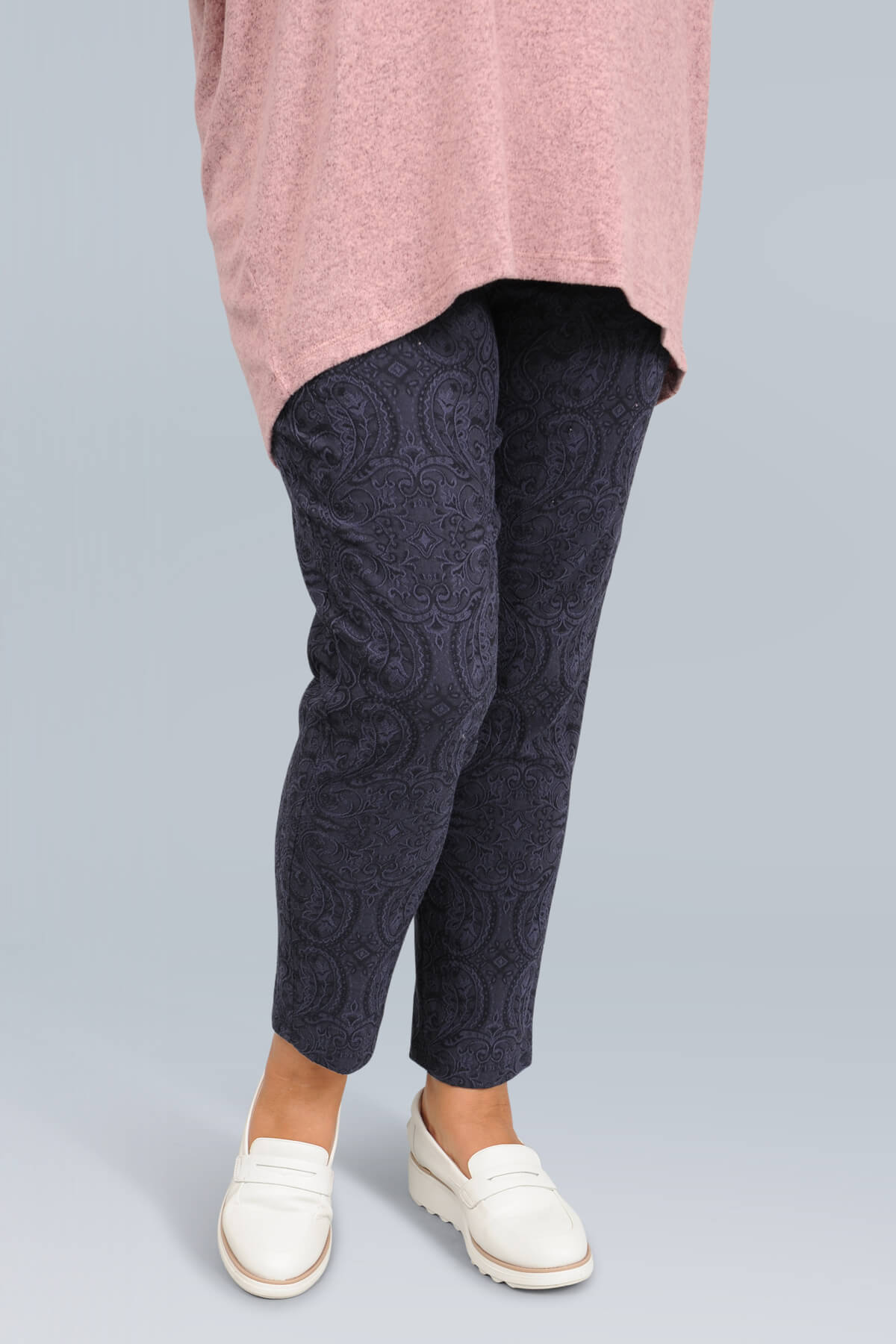 Robell Bella jacquard 7/8 trousers - navy