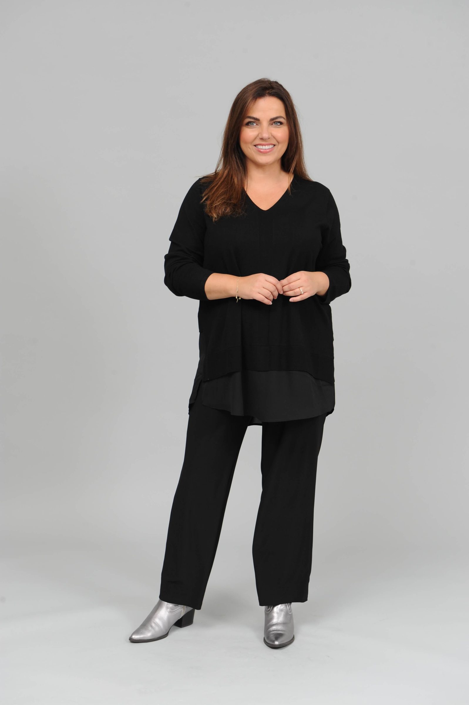 Via Appia chiffon panel jumper - black