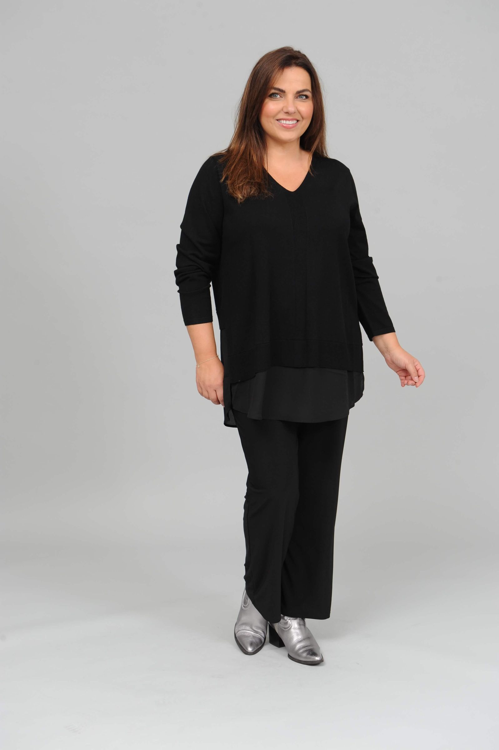 Via Appia chiffon panel jumper - black