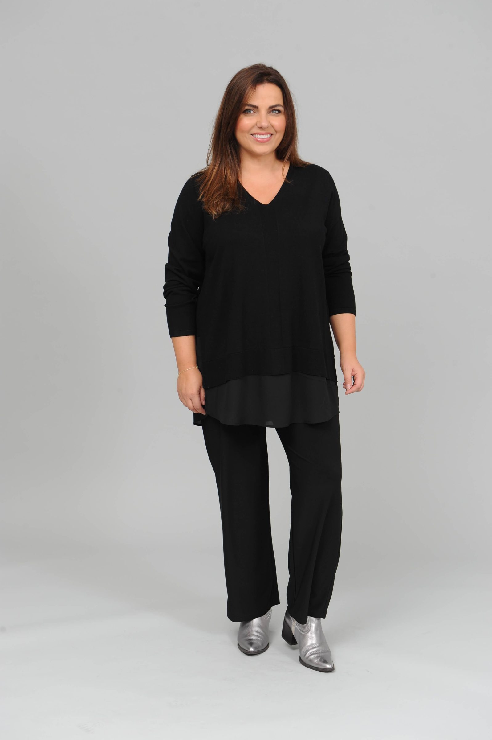 Via Appia chiffon panel jumper - black