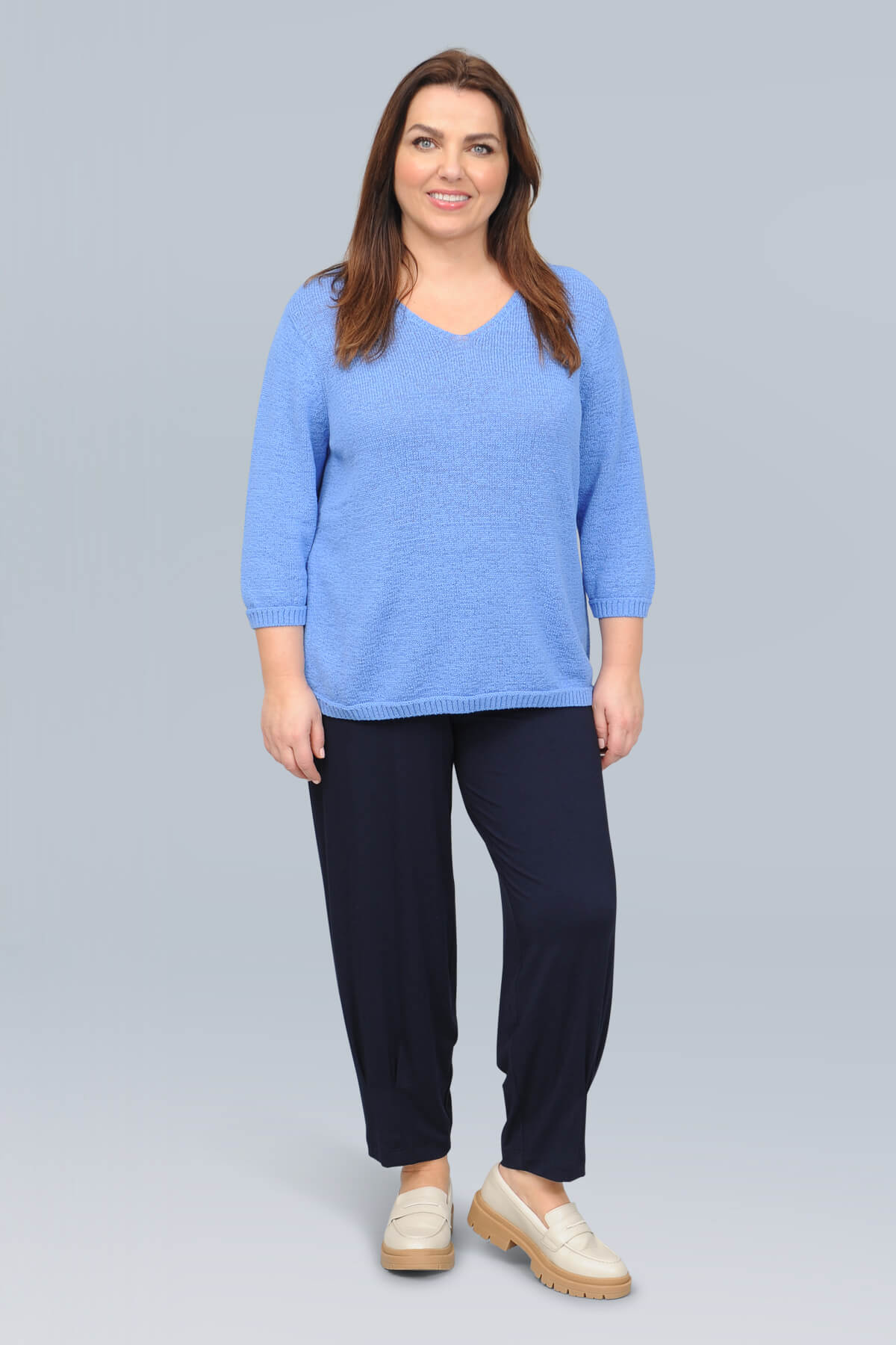 Via Appia v neck jumper - cornflower