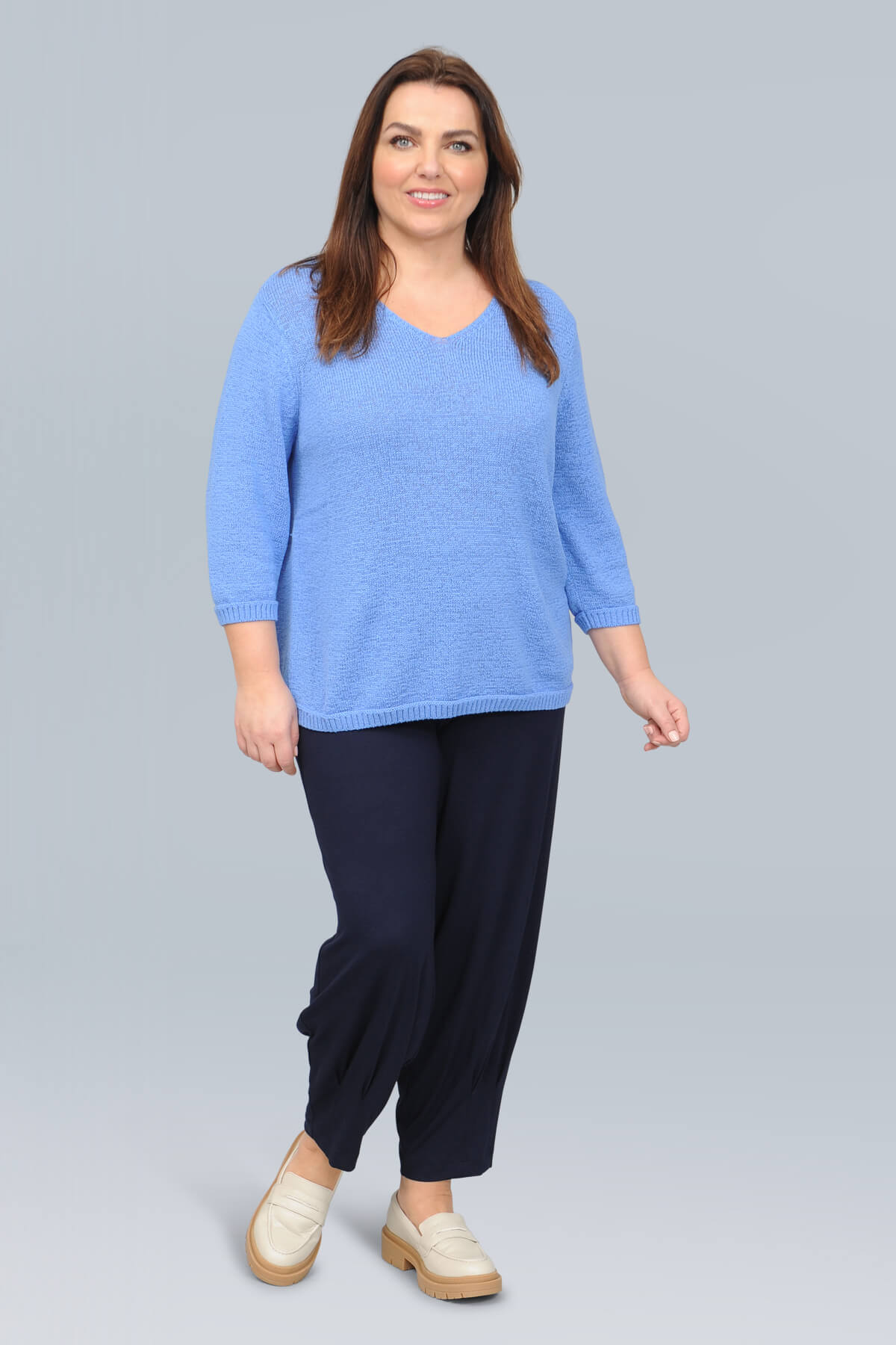 Via Appia v neck jumper - cornflower