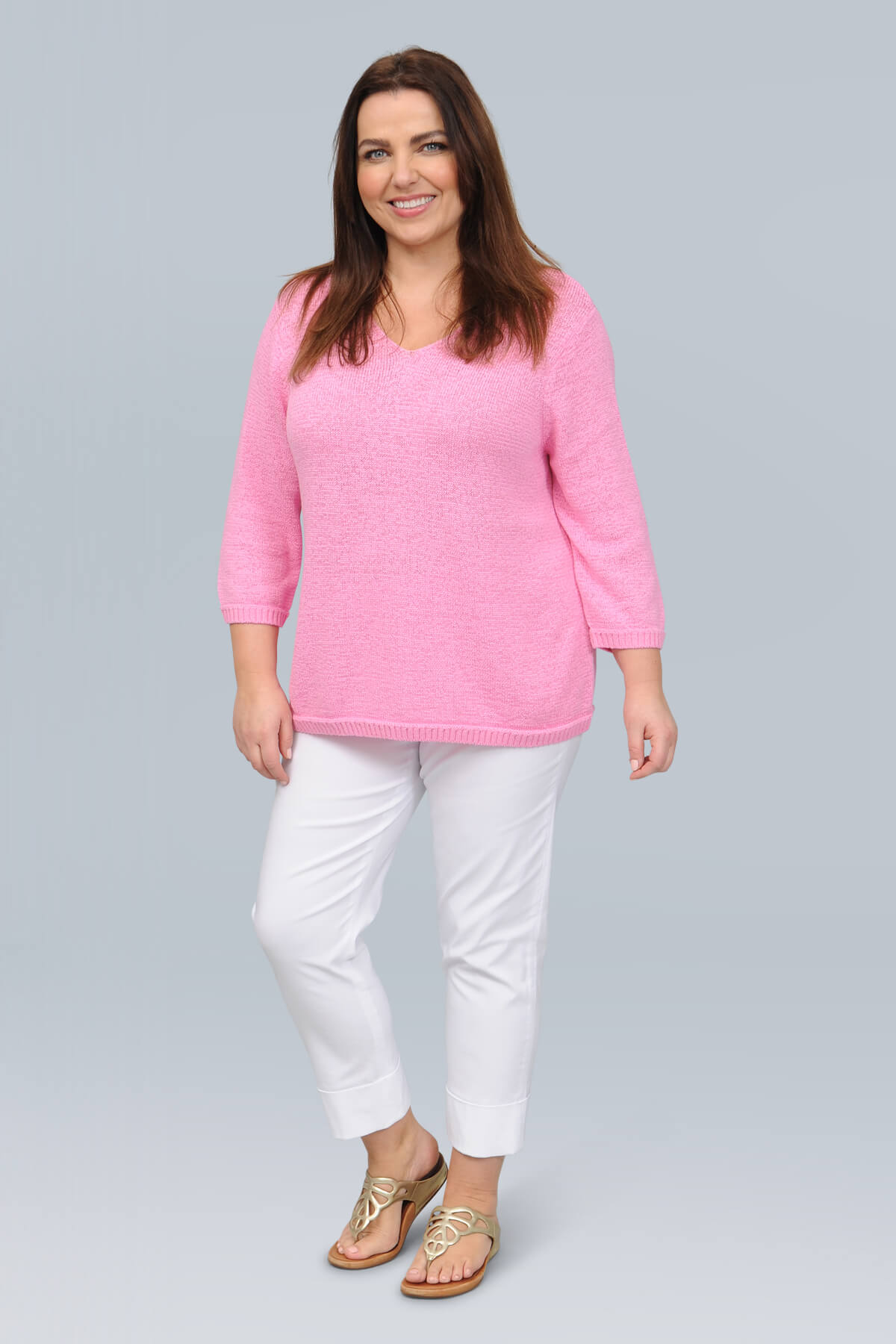 Via Appia v neck jumper - rose pink