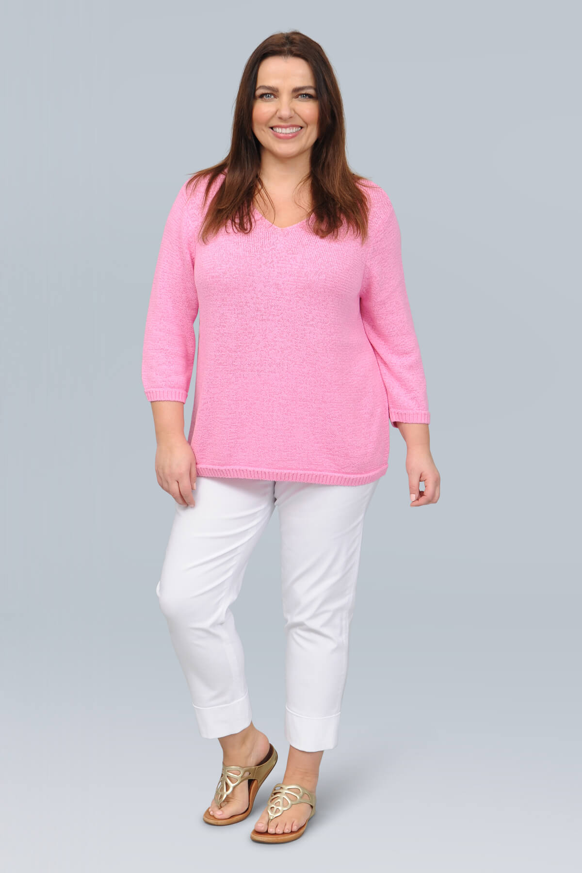 Via Appia v neck jumper - rose pink