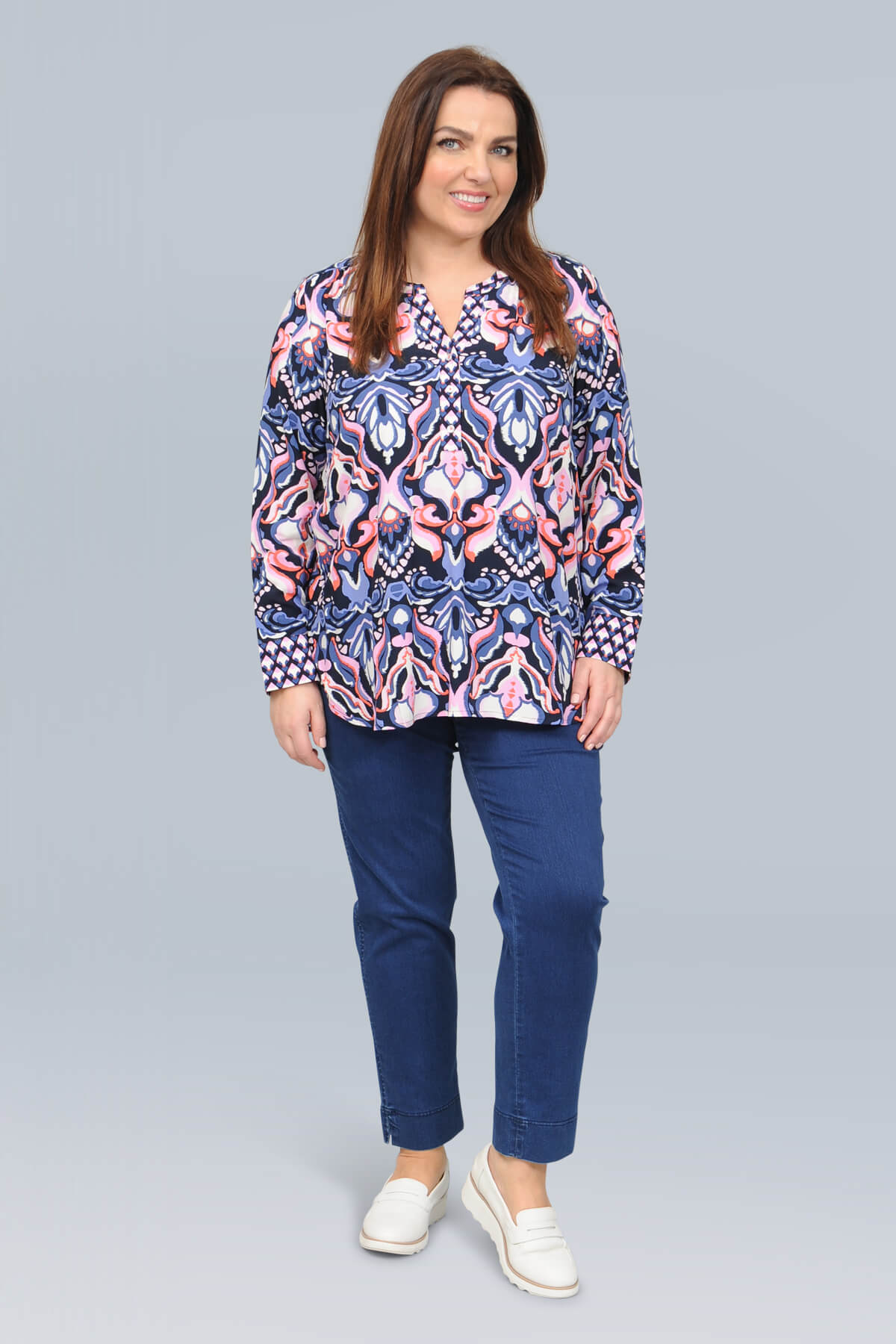 Via Appia patterned top - blue/pink