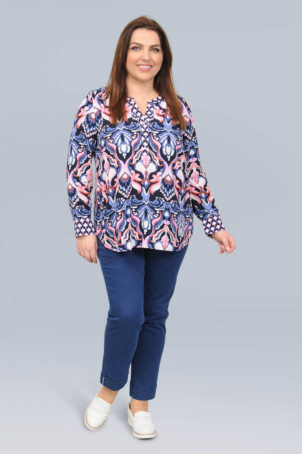 Via Appia patterned top - blue/pink