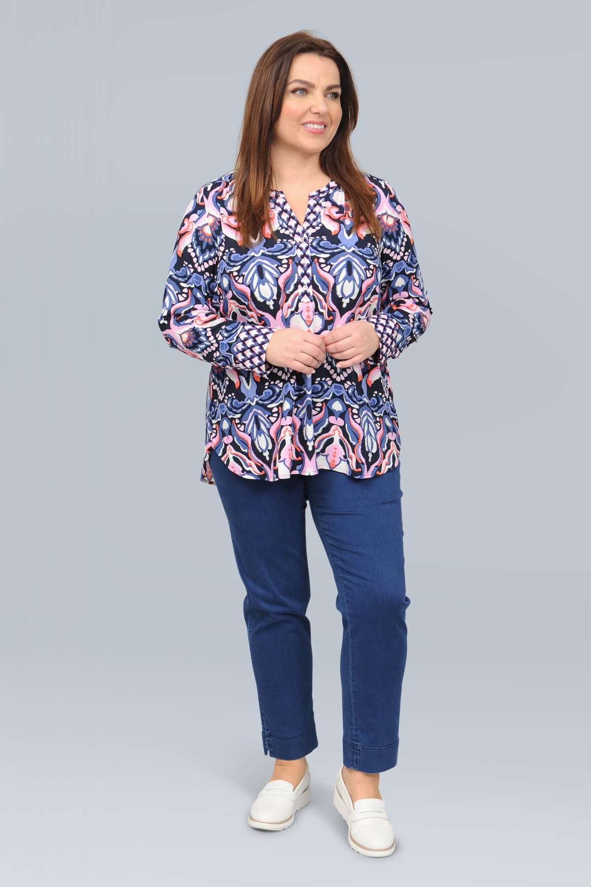 Via Appia patterned top - blue/pink