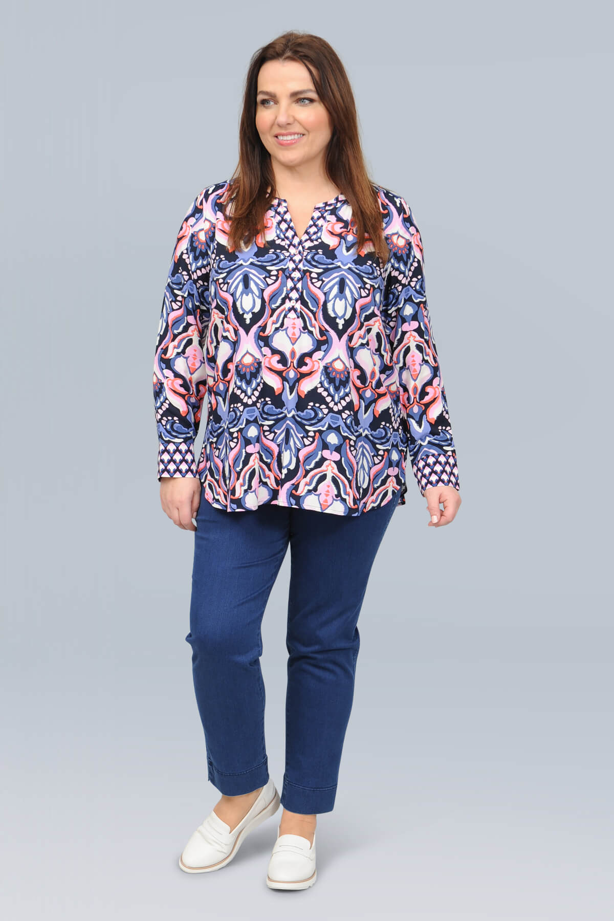 Via Appia patterned top - blue/pink