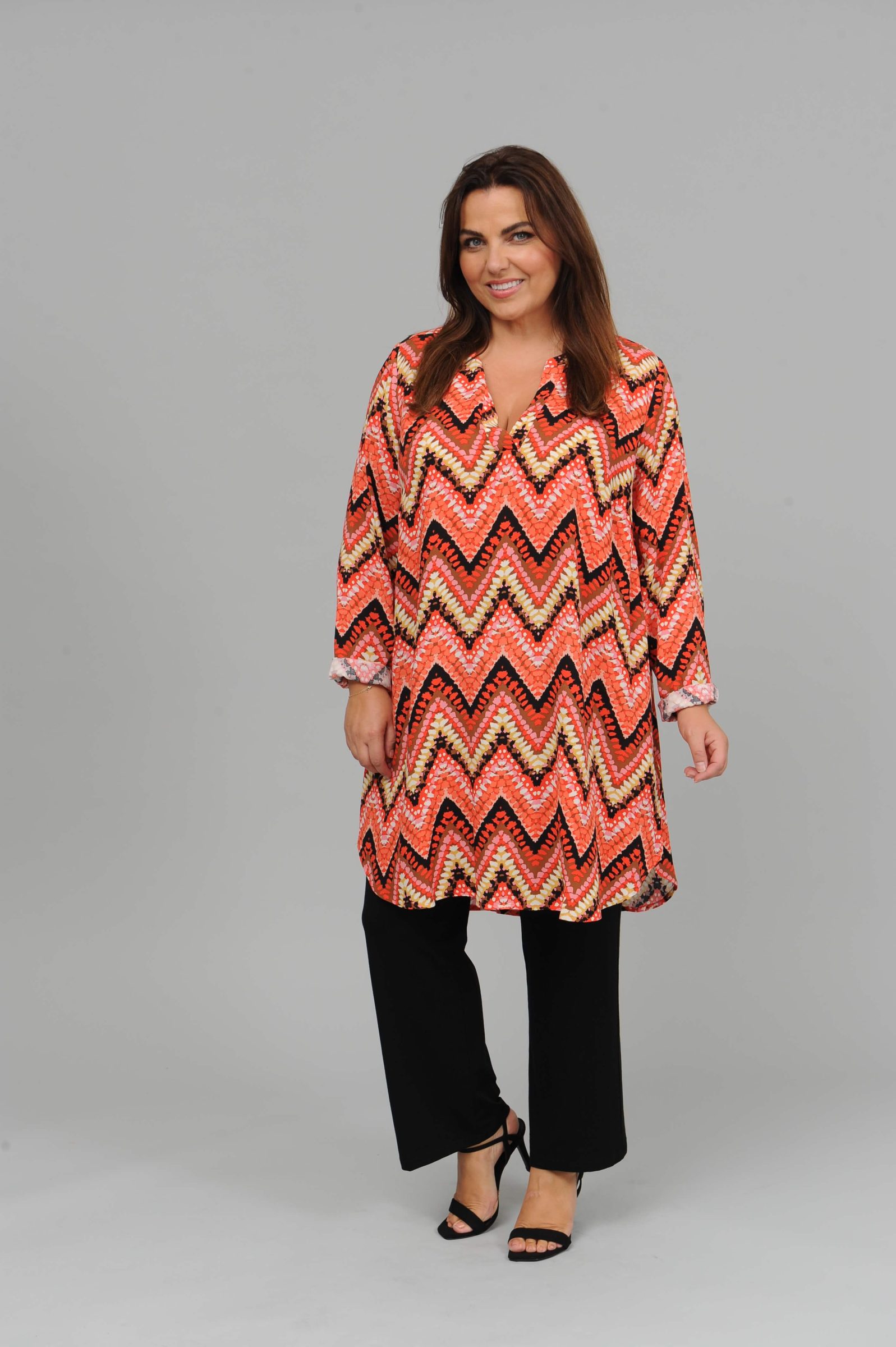 Via Appia zig zag long tunic/dress - coral