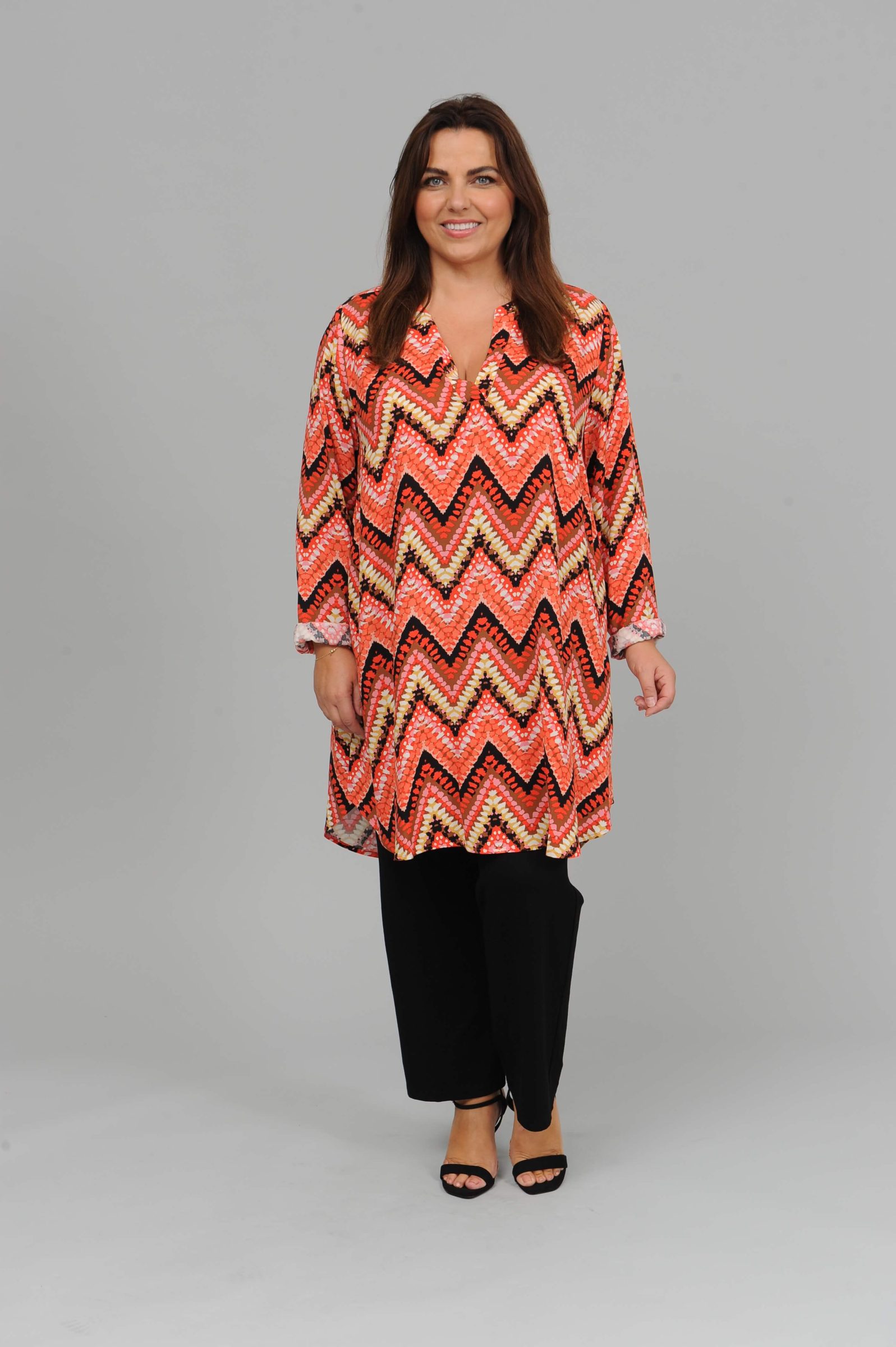 Via Appia zig zag long tunic/dress - coral