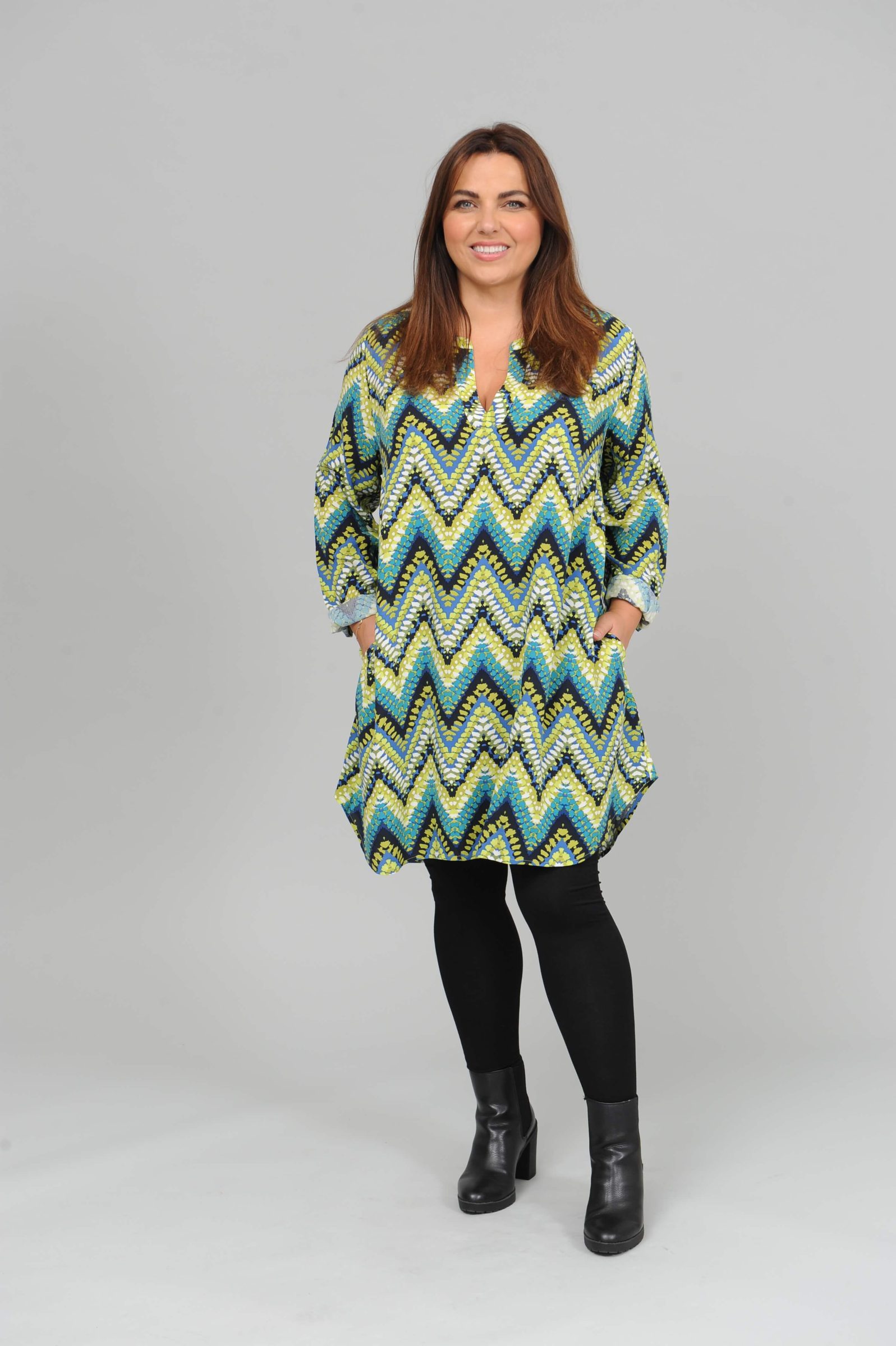 Via Appia zig zag long tunic/dress - green