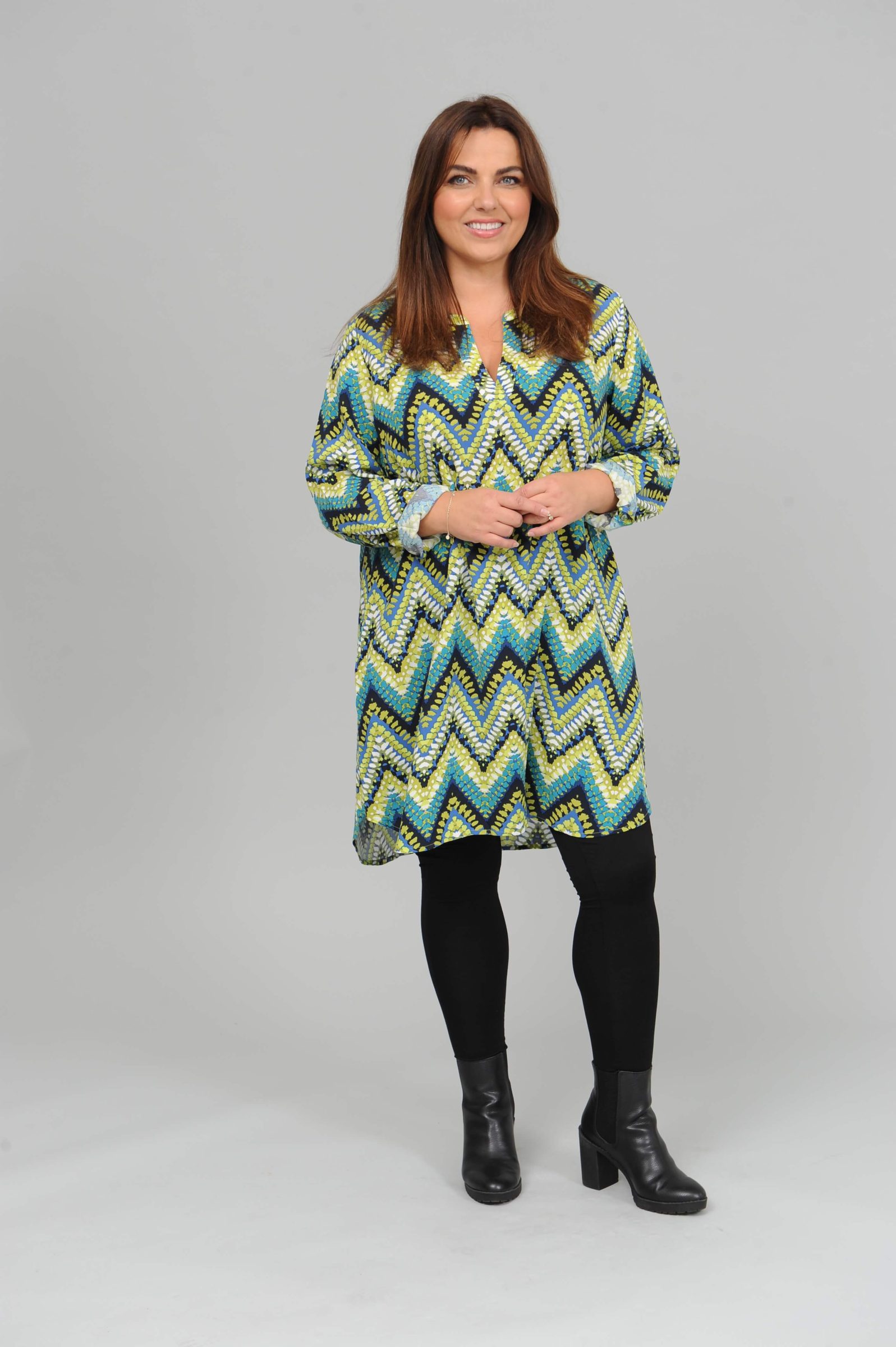 Via Appia zig zag long tunic/dress - green