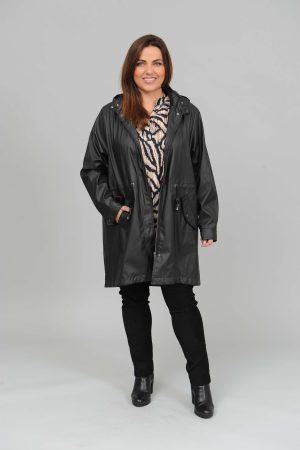 The model in this photo is wearing a waterproof Wasabi Concept Elice coat for larger ladies at Bakou London