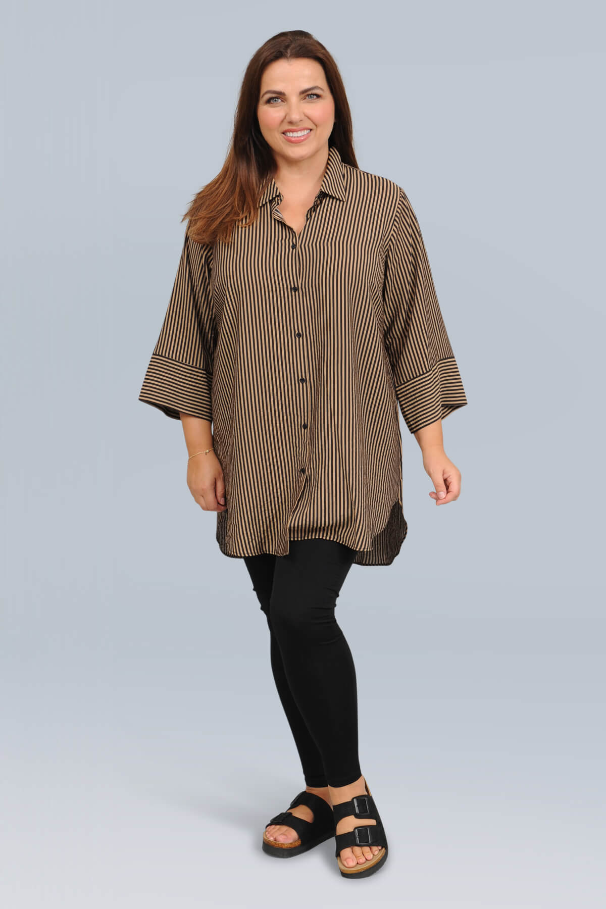 Wasabi Gentina 2 striped shirt - desert brown/black