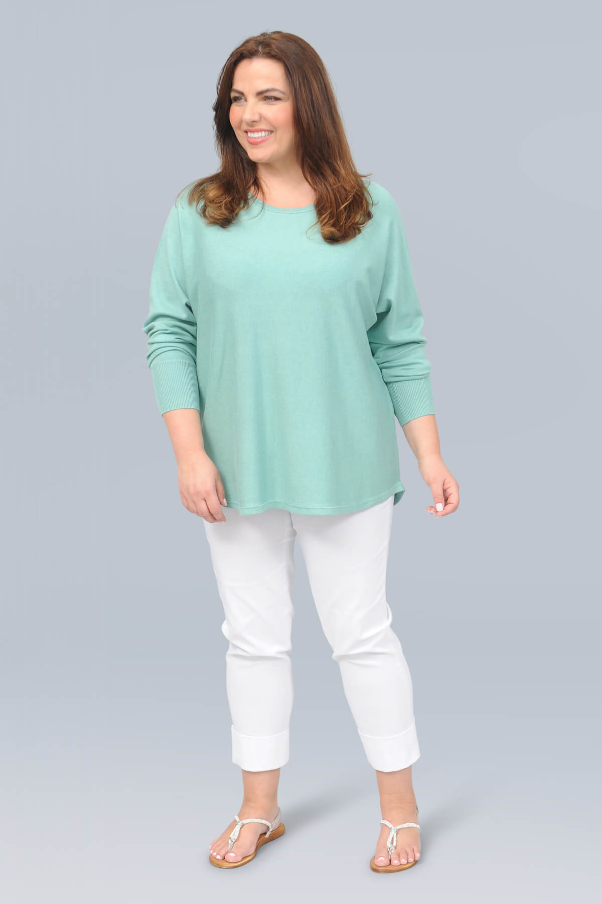 Wasabi Samanda 1 button back jumper - aqua melange