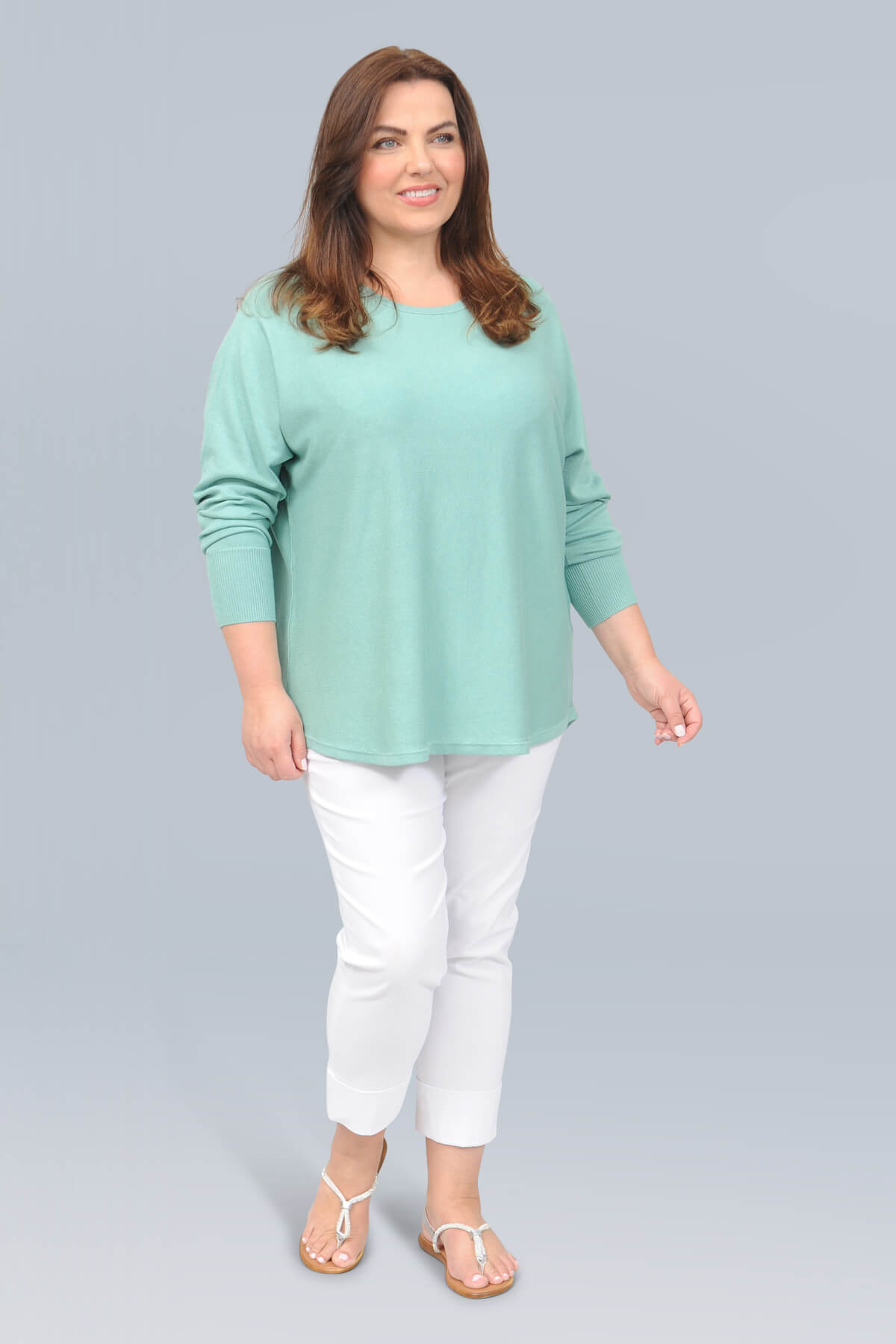 Wasabi Samanda 1 button back jumper - aqua melange