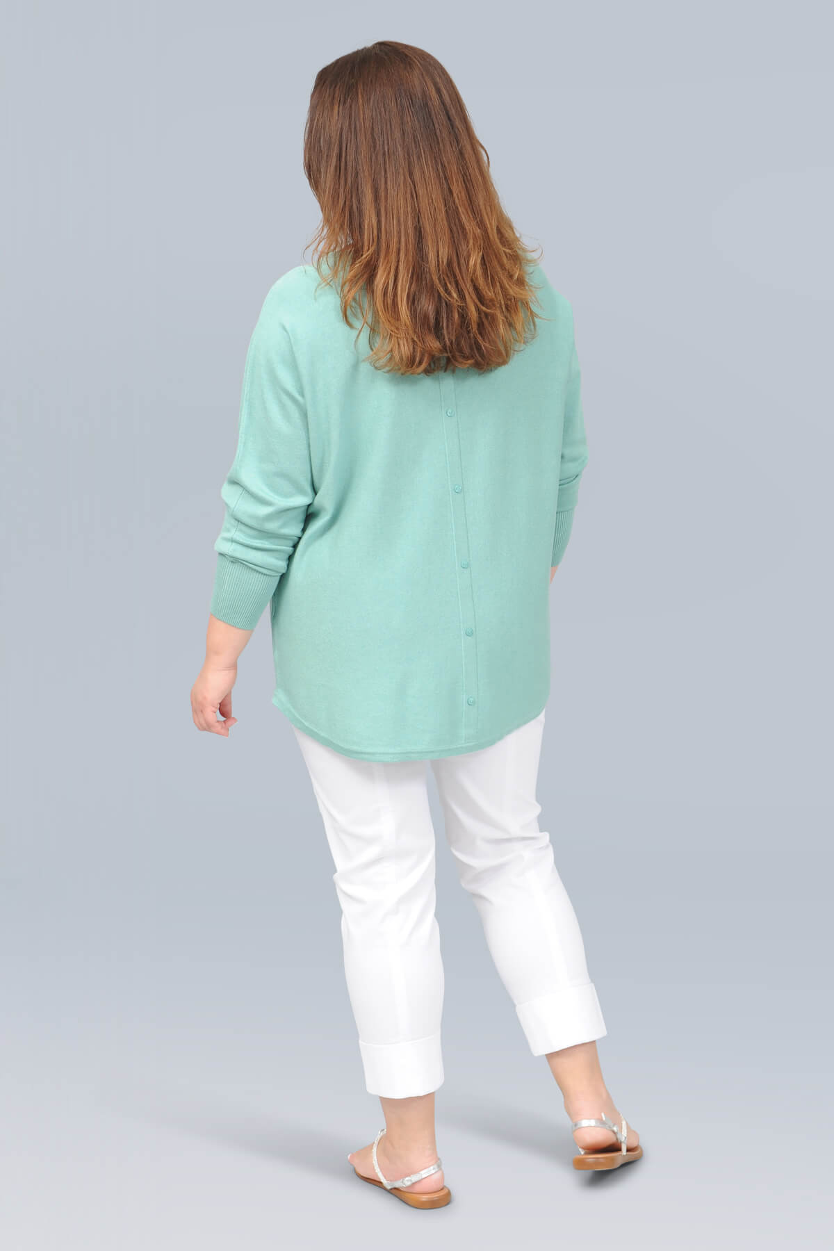 Wasabi Samanda 1 button back jumper - aqua melange