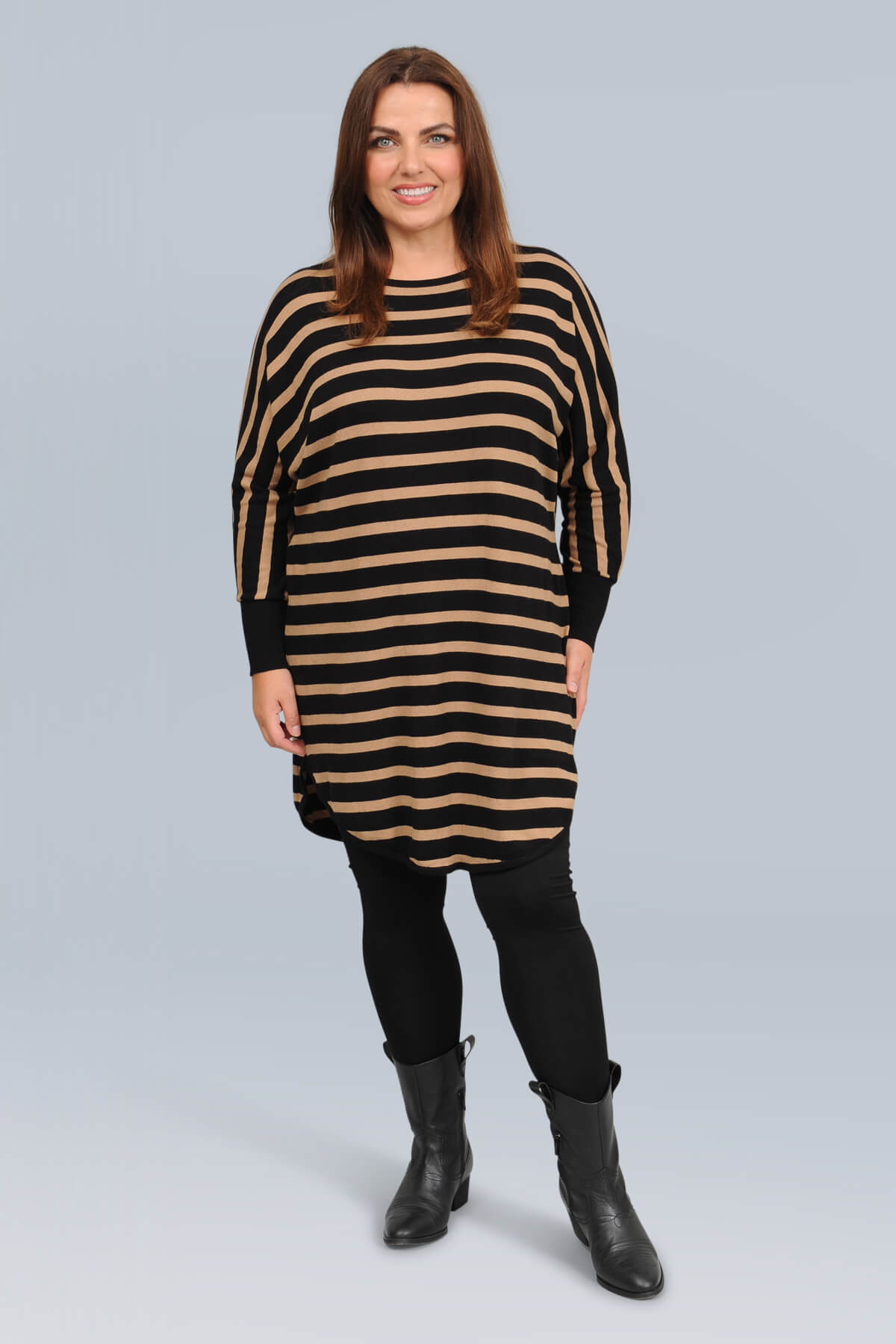 Wasabi Shanti 6 striped jumper - desert brown/black combi