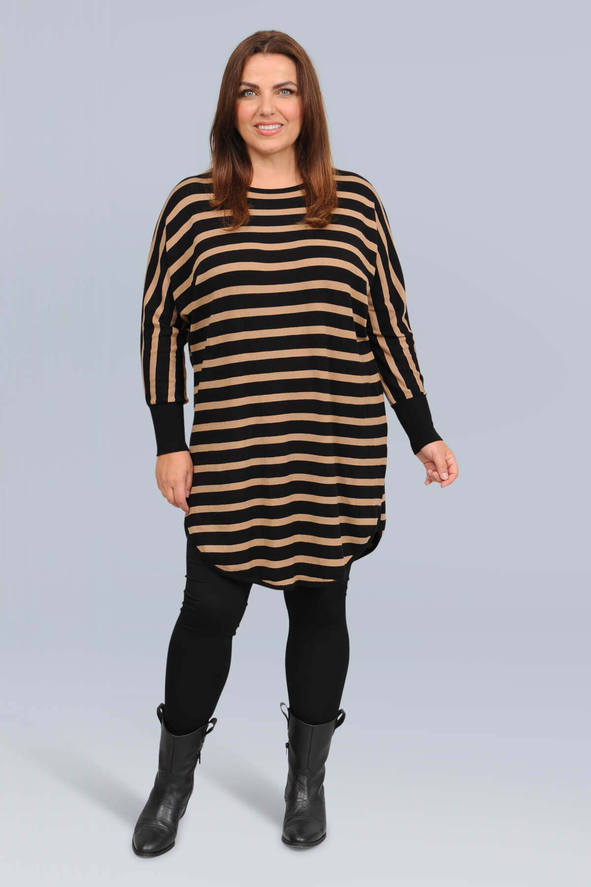 Wasabi Shanti 6 striped jumper - desert brown/black combi