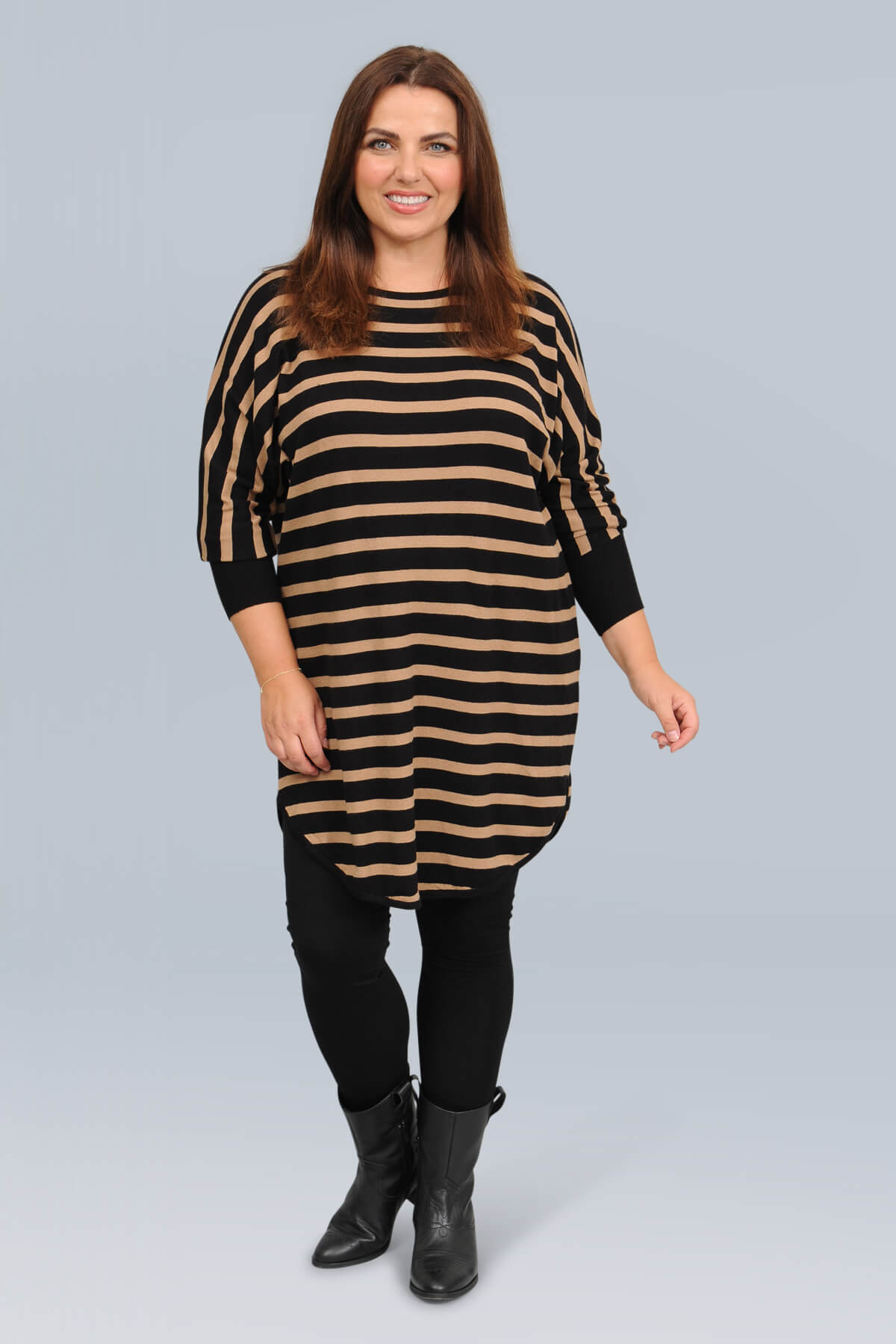 Wasabi Shanti 6 striped jumper - desert brown/black combi