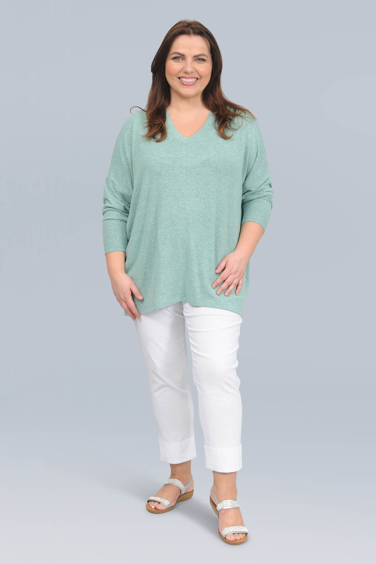 Wasabi Simone v neck jumper – aqua melange | Bakou