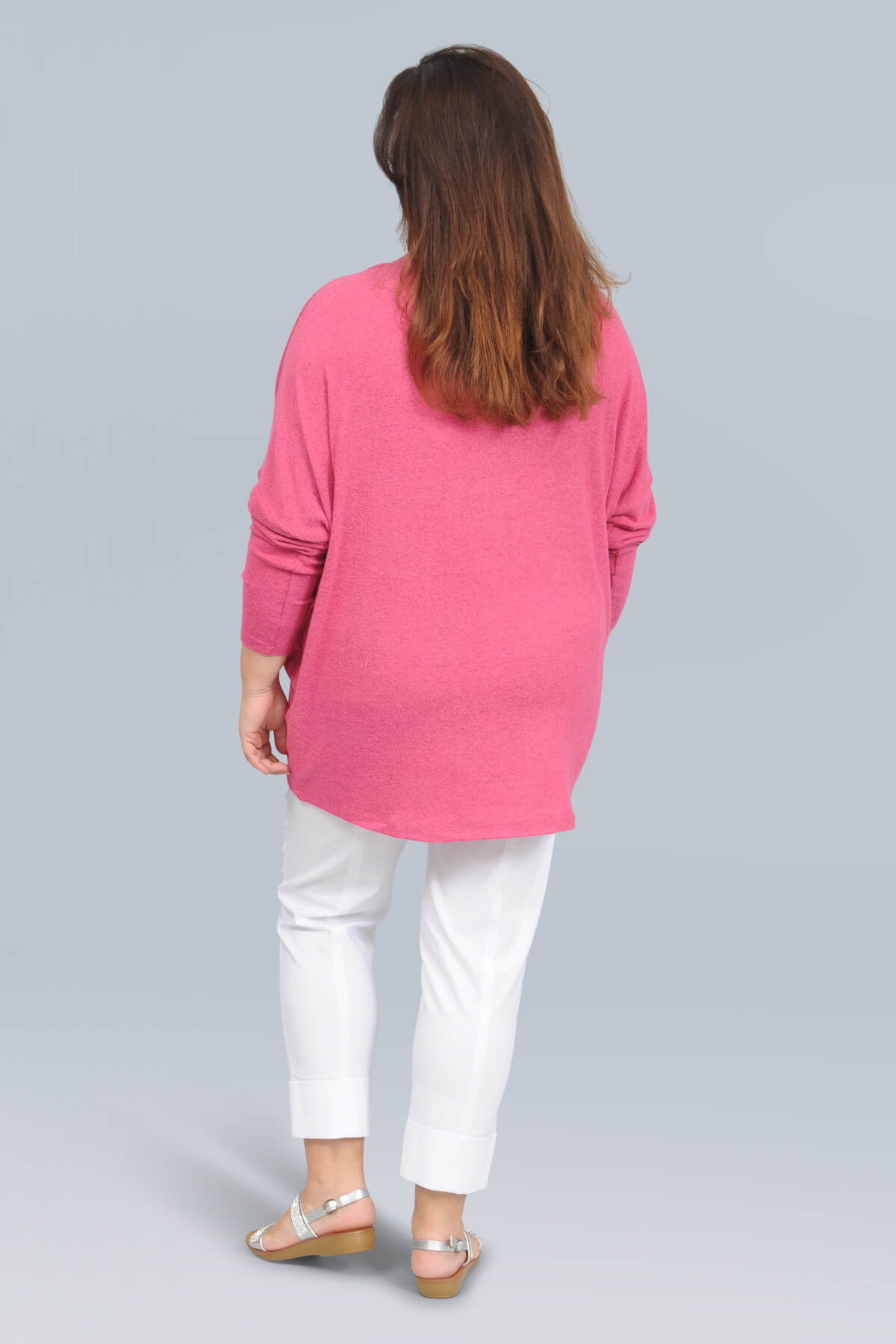 Wasabi Simone v neck jumper - fuchsia melange