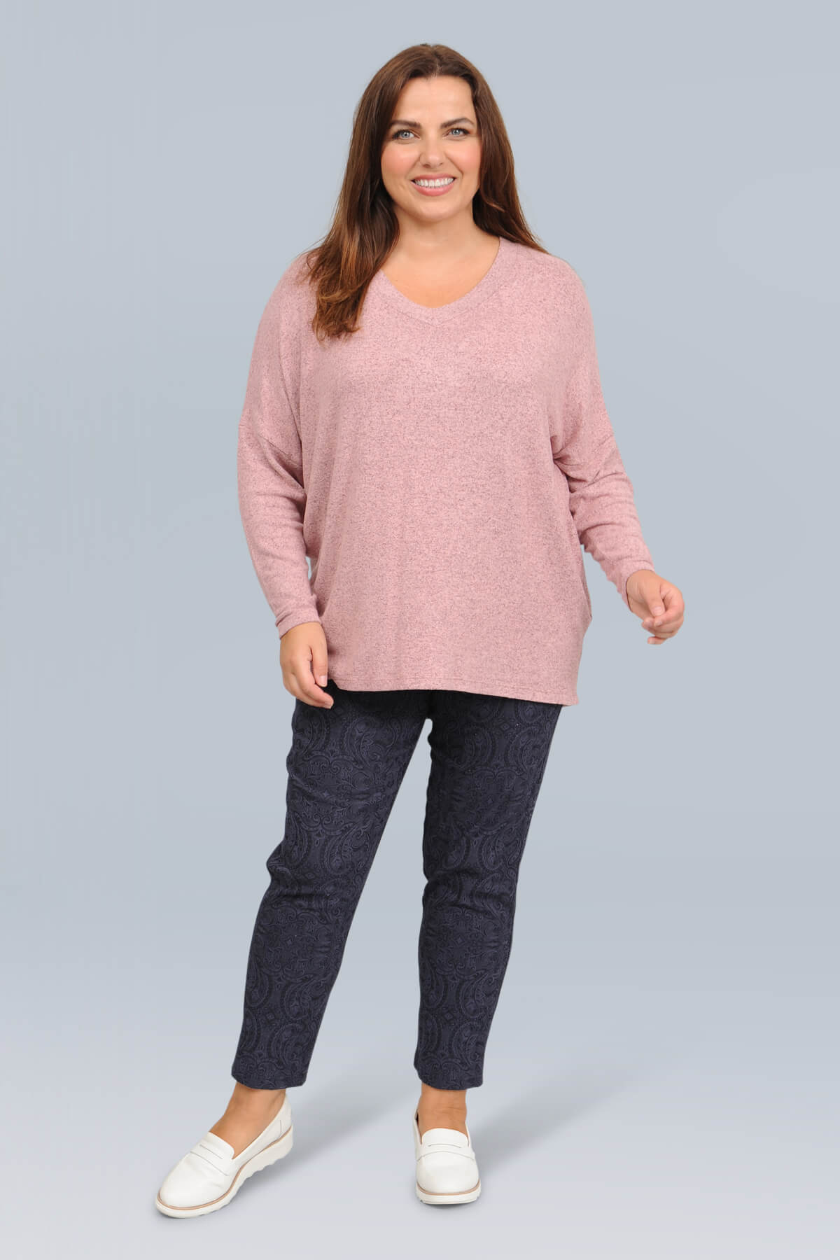 Wasabi Simone 1 v neck jumper - blush melange