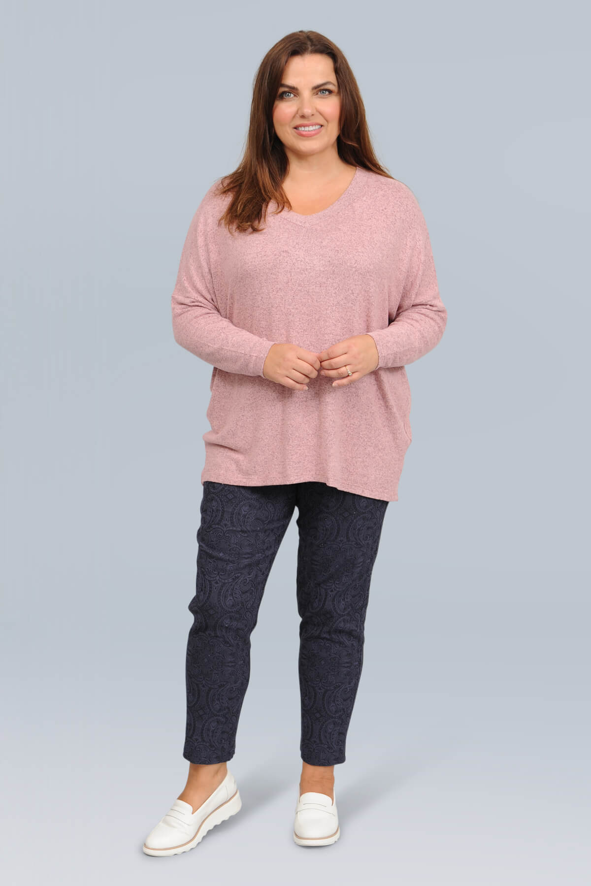 Wasabi Simone 1 v neck jumper - blush melange