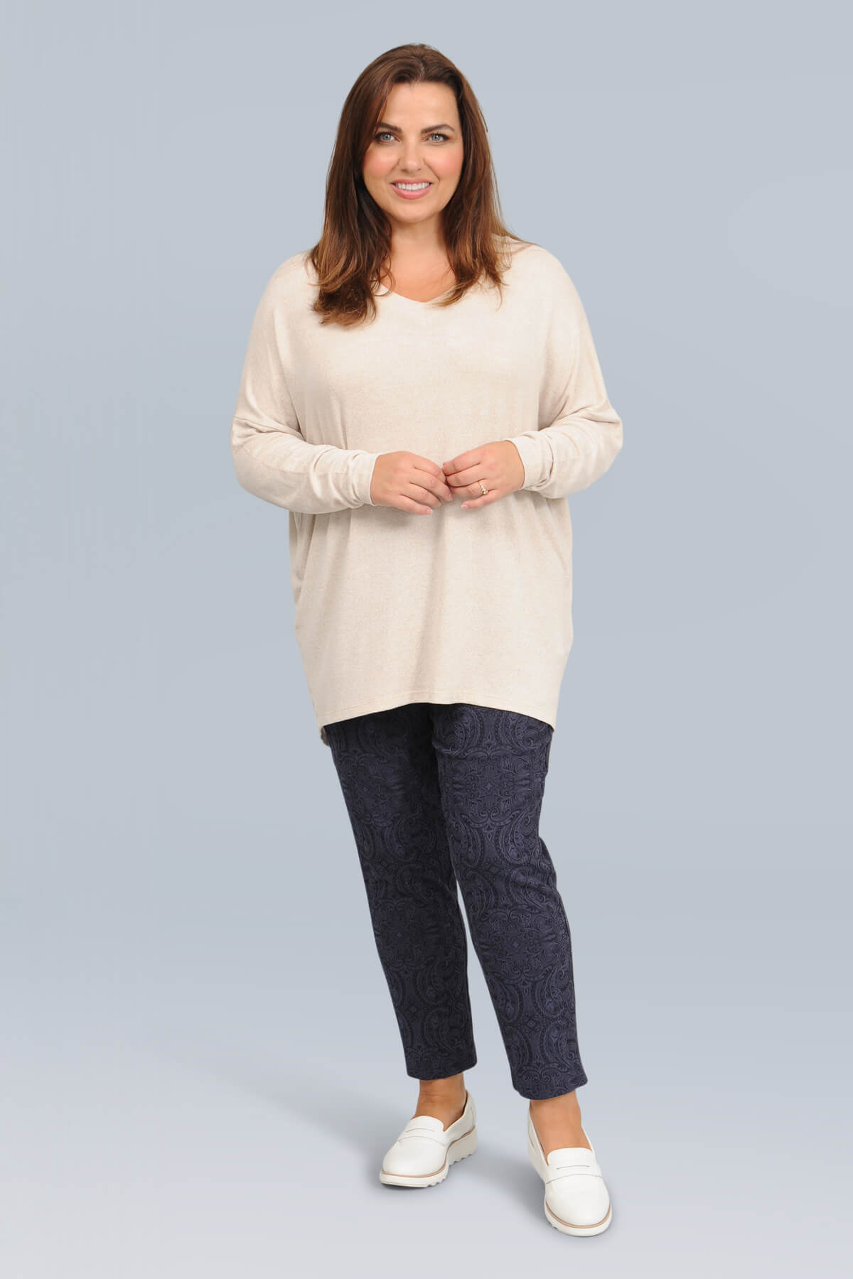 Wasabi Simone 1 v neck jumper - cream melange