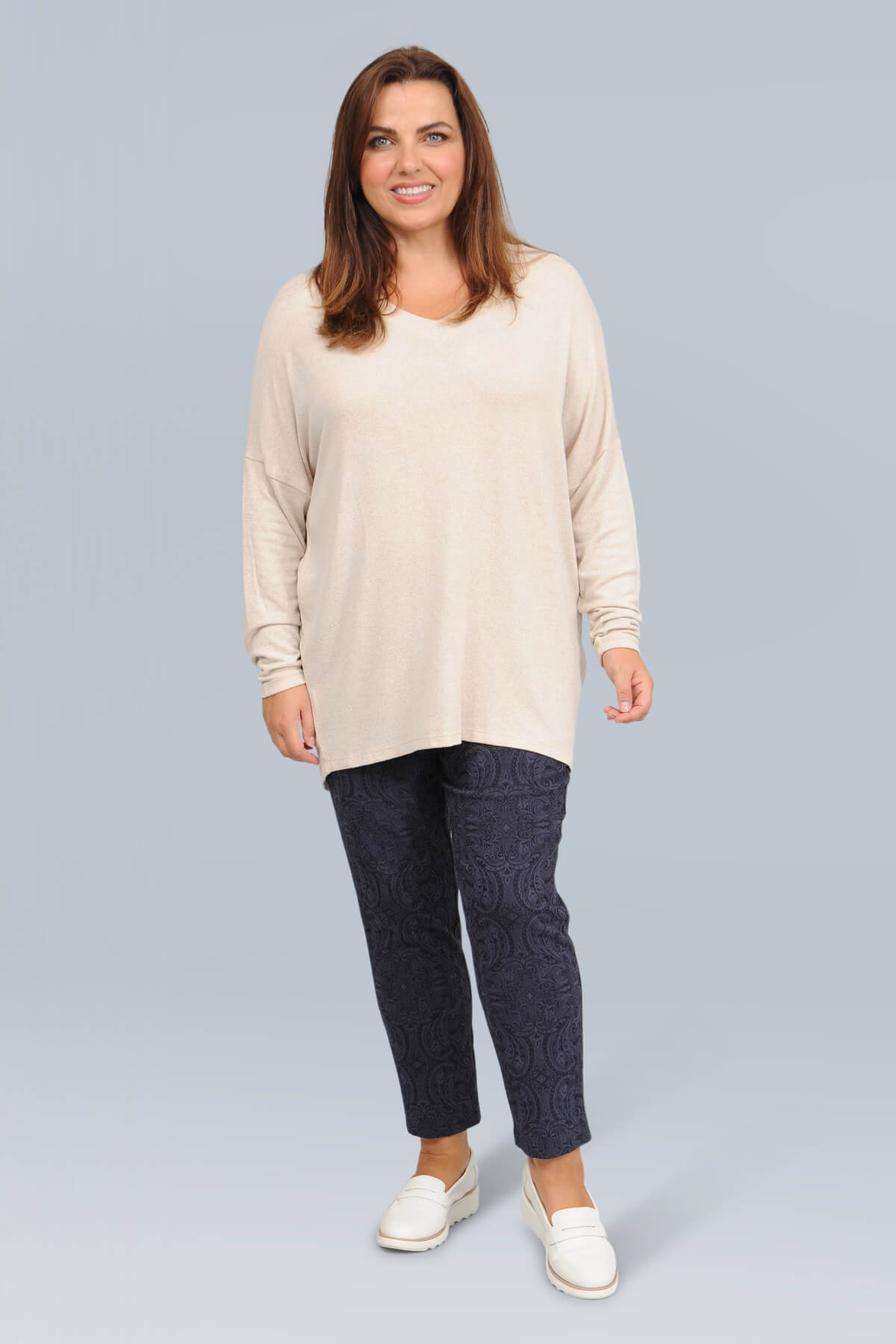 Wasabi Simone 1 v neck jumper - blush melange