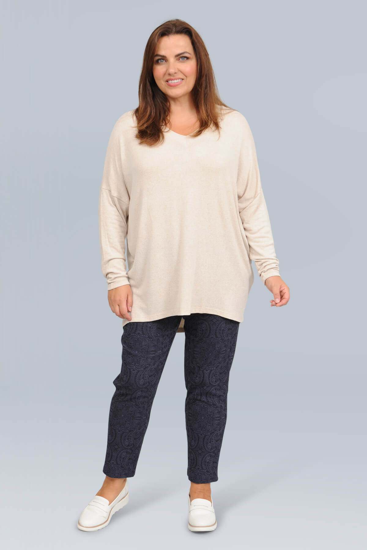 Wasabi Simone 1 v neck jumper - cream melange