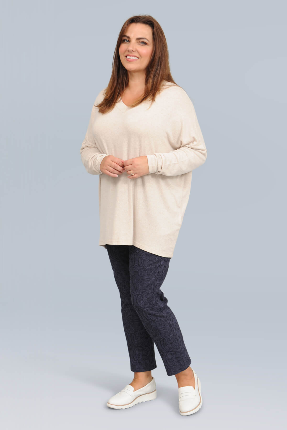 Wasabi Simone 1 v neck jumper - cream melange